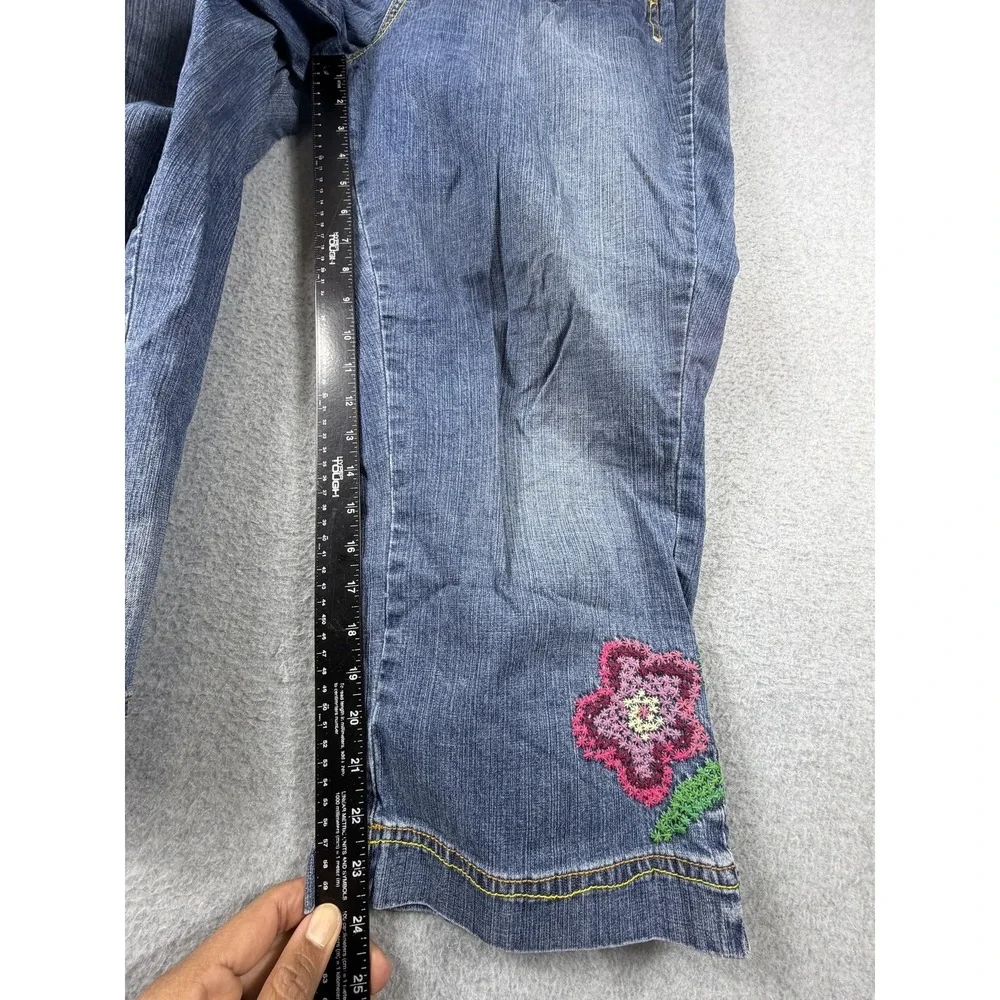 Tommy‎ Hilfiger Jeans Womens 18 Blue Hipster Capri Embroidered Flower Stretch